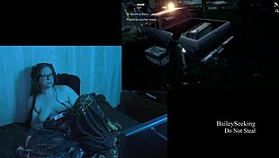 Naked brunette with big natural tits relaxes in playthrough