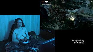 Naked brunette with big natural tits relaxes in playthrough