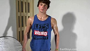 posing and flexing with monster cock, john tremont shows off in college interview!