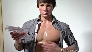 posing and flexing with monster cock, john tremont shows off in college interview!