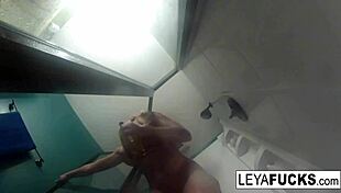 hot big titty blonde masturbates in shower