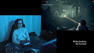 Naked brunette with big natural tits relaxes in playthrough