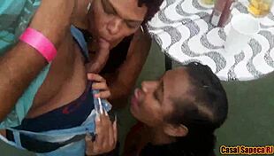 Feeling lucky with triple blowjobs from grazy, nana, and chubby in public