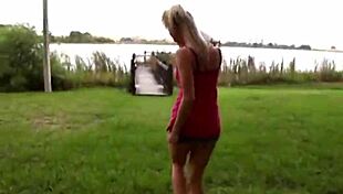 Outdoor blonde teen Lil Kelly strips and masturbates alone in the voyeur's view.