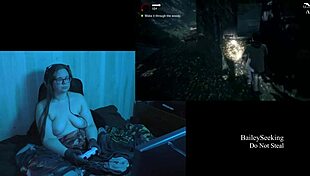 Naked brunette with big natural tits relaxes in playthrough