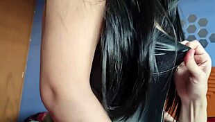 Beautiful dominatrix rides cock until it explodes on her leg.