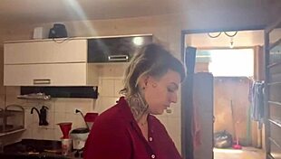 Blonde Brazilian prepares morning coffee in a special way.