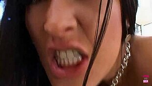 Brunette in Leather Gets Double Penetrated Outdoors