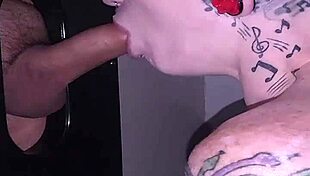 Lyrik Allure gives blowjob at gloryhole and gets facial.