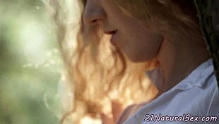 beautiful european babe fingers herself in the open air, teasing with horny touches