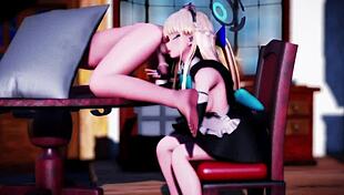 Mozuku from Blue Archive gives a detailed blowjob in 3D hentai.