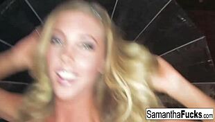 Samantha, The Blonde Babe With Big Tits, Teases Us With Her Nude Solo Masturbation