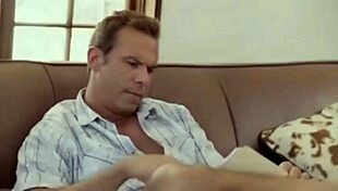 Penny Pax rides her father-in-law in cowgirl after a blowjob, showing her natural big tits.