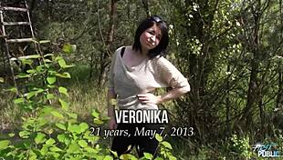 hey, check this chubby babe rocking hard cock outdoors in public