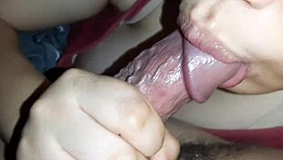 Asian babe gives sloppy blowjob with tits show, moaning and deepthroating for cum in mouth