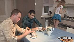 Indebted boyfriend lets kinky friend ride his cute ex-girlfriend for cash