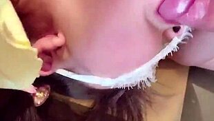 Small girl spit roasted and reversing deep throat while wearing homemade Sanrio costume in video