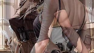 AI blonde maid cooking food in sexy uniform, wow! 😍