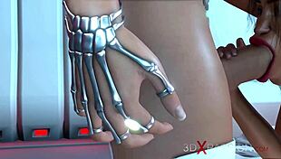 3d sci-fi dickgirl android plays with hot woman in space station.