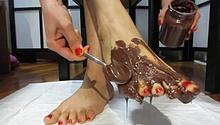 Tiny feet gal shares chocolate lover passion in POV