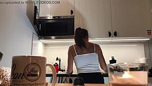 Amazing Nipples Spied On Braless Sylvia In Hidden Kitchen Cam