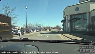 barely 18 skinny blonde takes risky public masturbation while driving, small tits exposed