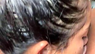 Teen babe deepthroats big BBC in nipple game