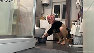 your naughty housekeeper girl whispers, “i’ve got an anal plug in, peek upskirt, voyeur!”