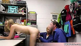 Blonde Teen Shoplifter Faces Male And Female Security Guards In Shop