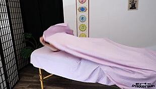 Petite girl receives cunilingus during Ophelias massage