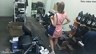 Slutty blonde fingers pussy next to stranger 😈