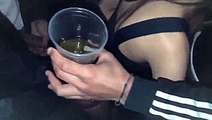 Transando hard in street ANAL with two strangers while cuckold films.