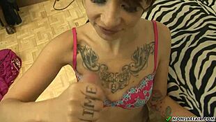 Inked Mom Sucking Big Cock in Blowjob Session