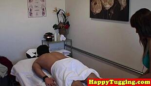 Watch this asian masseuse tug cock while spying?