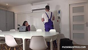 Watch The Maintenance Man Fuck The Horny Secretary Hard!