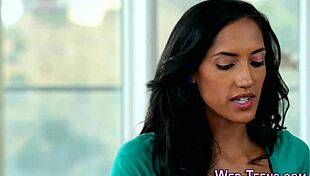 latina teen tastes lesbian pussy with toys.