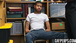 Tattooed Ebony Thief Gets Barebacked Hard by Security Guard with Big Cock