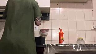 Hidden Cam Catches Maid Cleaning Kitchen with Huge Surprise Asset