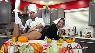Assistant Gets Ass Fucked By Lucky Chef In Wild Kitchen Scene.
