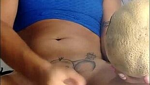 Ts Angelique Monroe Masturbates with Melon and Cums