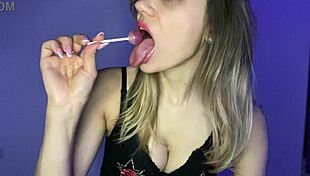 Imagine you are this blonde pornstar sucking a lollypop?