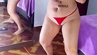 BBW exhibitionist rips clothes for naughty striptease