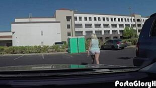 Chubby Blonde Gets Sweaty Sucking Seven Dicks in Public Outdoor Setting