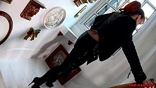 mischievous milf red xxx teases hard in leather boots