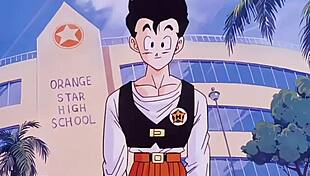 bulma and gohan encounter a monster in dragon ball z hentai.