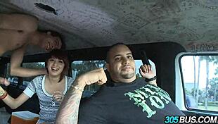 I seen this short redhed teen fuckin on the buss in public with blond and brunet