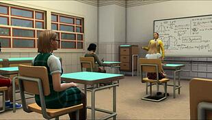 Anime professor licks brunette teen's pussy and fucks her in classroom