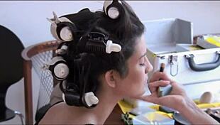 Amazing brunette Amandine photoshoot leads to bent over doggystyle pussy fucking.