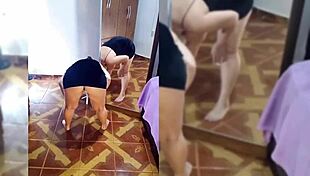 mirella delic performs a personalized striptease, tearing clothes and undressing in fishnets, showcasing her bbw curves, natural tits, and sexy ass