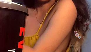 sexy girl in yellow dress showing her big tits on cam! 😍